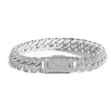 S925 Moissanite Diamond Cuban Link Bracelet in White Gold - 10mm Bracelets 