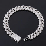 S925 Moissanite Diamond Cuban Link Bracelet in White Gold - 10mm Bracelets 