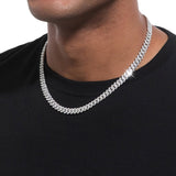S925 Moissanite Diamond Cuban Link Prong Chain in White Gold - 8mm Necklaces 