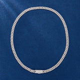 S925 Moissanite Diamond Cuban Link Prong Chain in White Gold - 8mm Necklaces 