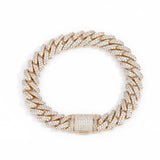 S925 Moissanite Diamond Prong Cuban Link Bracelet in 14K Gold - 12mm Bracelets 