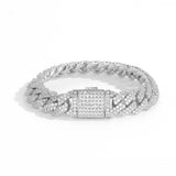 S925 Moissanite Diamond Prong Cuban Link Bracelet in White Gold - 12mm by Bling Proud | Urban Jewelry Online Store