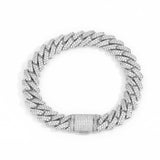 S925 Moissanite Diamond Prong Cuban Link Bracelet in White Gold - 12mm Bracelets 