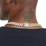 S925 Moissanite Diamond Prong Cuban Link Chain in 14K Gold - 15mm 