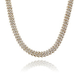 S925 Moissanite Diamond Prong Cuban Link Chain in 14K Gold - 15mm 