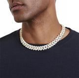 S925 Moissanite Diamond Prong Cuban Link Chain in 14K Gold - 15mm by Bling Proud | Urban Jewelry Online Store