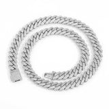 S925 Moissanite Diamond Prong Cuban Link Chain in White Gold - 12mm Necklaces 