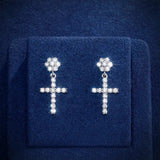 S925 Moissanite Flower Cluster Cross Stud Earrings - VVS1 Earrings 
