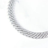 S925 Silver Baguette Moissanite Diamond Cuban Link Chain in White Gold - 16mm 