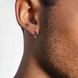 S925 Silver Black Cross Hoop Earrings in White Gold - 15mm Earrings 