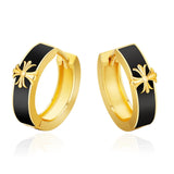 S925 Silver Black Enamel Cross Hoop Earrings in 14K Gold - 15mm Earrings 