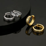 S925 Silver Black Roman Numerals Hoop Earrings in 14K Gold - 15mm Earrings 