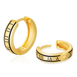 S925 Silver Black Roman Numerals Hoop Earrings in 14K Gold - 15mm by Bling Proud | Urban Jewelry Online Store