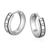 S925 Silver Black Roman Numerals Hoop Earrings in White Gold - 15mm by Bling Proud | Urban Jewelry Online Store