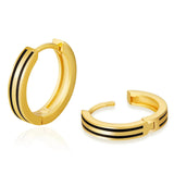 S925 Silver Black Stripe Hoop Earrings in 14K Gold - 15mm by Bling Proud | Urban Jewelry Online Store