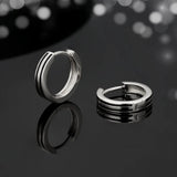 S925 Silver Black Stripe Hoop Earrings in White Gold - 15mm Earrings 