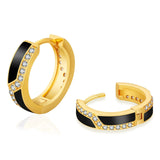 S925 Silver Iced Black Hoop Earrings in 14K Gold - 15mm by Bling Proud | Urban Jewelry Online Store