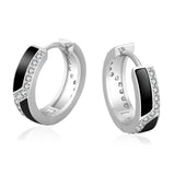 S925 Silver Iced Black Hoop Earrings in White Gold - 15mm by Bling Proud | Urban Jewelry Online Store