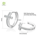 S925 Silver Iced Diamond Cross Hoop Earrings in White Gold - 15mm Earrings 