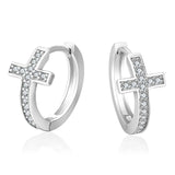 S925 Silver Iced Diamond Cross Hoop Earrings in White Gold - 15mm by Bling Proud | Urban Jewelry Online Store