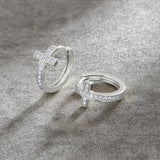 S925 Silver Iced Diamond Cross Hoop Earrings in White Gold - 15mm Earrings 