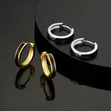 S925 Silver Sleek Black Hoop Earrings in 14K Gold - 15mm Earrings 