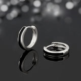 S925 Silver Sleek Black Hoop Earrings in White Gold - 15mm Earrings 