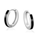 S925 Silver Sleek Black Hoop Earrings in White Gold - 15mm by Bling Proud | Urban Jewelry Online Store