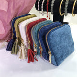 Velvetina Soft Velvet Tasseled Travel Jewelry Organizer With 6 Compartments for Rings, Necklaces and Bracelets