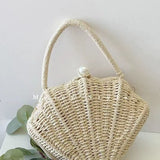 Amalfina Pearl Shell Handwoven Straw Crossbody Shoulder Bag