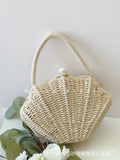 Amalfina Pearl Shell Handwoven Straw Crossbody Shoulder Bag