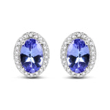 0.97 Carat Genuine Tanzanite and White Diamond 14K White Gold Earrings