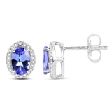 0.97 Carat Genuine Tanzanite and White Diamond 14K White Gold Earrings