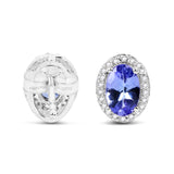 0.97 Carat Genuine Tanzanite and White Diamond 14K White Gold Earrings