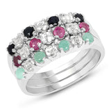 1.58 Carat Genuine Multi Stone .925 Sterling Silver Ring
