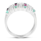 1.58 Carat Genuine Multi Stone .925 Sterling Silver Ring