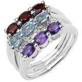1.65 Carat Genuine Multi Stones .925 Sterling Silver Ring