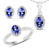 0.48 Carat Genuine Tanzanite and White Diamond 14K White Gold Pendant
