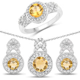 2.60 Carat Genuine Citrine & White Topaz .925 Silver 3 Pc Jewelry Set (Ring Earring & Pendant Chain)
