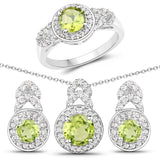 2.68 Carat Genuine Peridot & White Topaz .925 Silver 3 Pc Jewelry Set (Ring Earring & Pendant Chain)