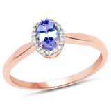 14K Rose Gold 0.51 Carat Genuine Tanzanite and White Diamond Ring