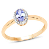 14K Yellow Gold 0.51 Carat Genuine Tanzanite and White Diamond Ring