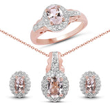 2.28 Carat Genuine Morganite & White Topaz .925 Silver 3 Pc Jewelry Set Ring Earring & Pendant Chain