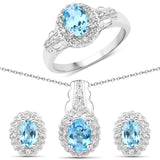 3.00 Carat Genuine Swiss Blue White Topaz .925 Silver 3 Pc Jewelry Set Ring Earring & Pendant Chain