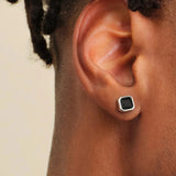 Silver Black Square Stud Earrings for Men Earrings 
