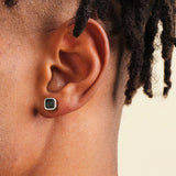 Silver Black Square Stud Earrings for Men Earrings 