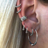 Bohemian Retro Style Silver Ear Clip Stud Hoop Earring Set by Fashion Hut Jewelry