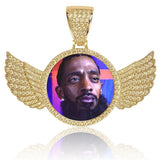 THE FLYING ANGEL® - Custom Round Photo Pendant 18" 18K Gold Free Rope Chain