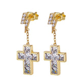 The Freshness® - 925 Sterling Silver Diamond Flash Lightning Stud Earrings with Diamond Cross in 14K Gold by Bling Proud | Urban Jewelry Online Store