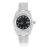 THE ICE CUBE® - Iced Out Diamond Presidential Watch in White Gold (Black Dial) Watches Black 5A VVS CZ Adjustable